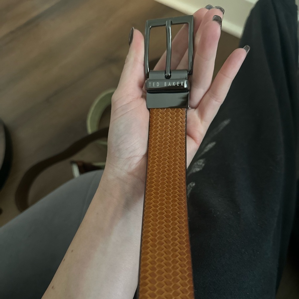 Men’s belt Ted baker- leather woven pattern brown with dark grey buckle